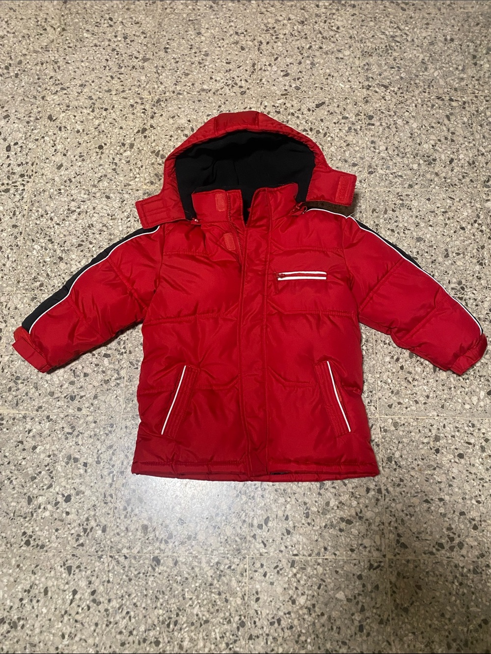 Arizona Jean Company Kids Red Hooded Puffer Coat with Black Trim